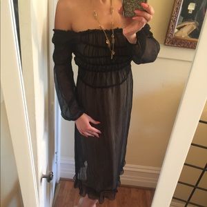 INC black Beige sexy silk off shoulder dress S